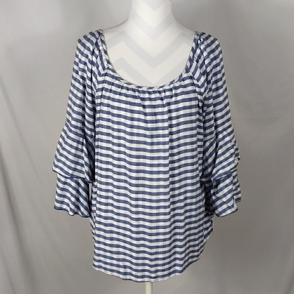 Absolutely Famous Striped Ruffle Sleeve Blouse